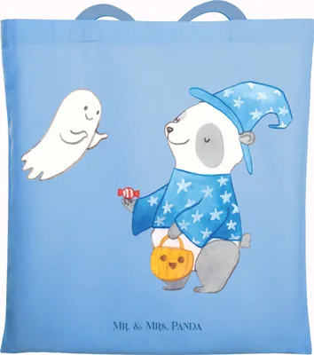 Produktbild von Mr. & Mrs. Panda Baumwolltasche Panda Zauberer - Sky Blue - Geschenk, Einkaufstasche, Halloween Deko, Laptoptasche, Tote Bag, Süßes Sonst Gibt's Saures, Shopping Tasche