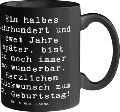 Produktbild von Mr. & Mrs. Panda Tasse Spruch 52. Geburtstag - Schwarz - Geschenk, Kaffeebecher, Becher, Kaffeetasse, Geburtstagsgeschenk, Happy Birthday, besondere Anlässe, Trinkbecher