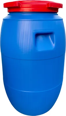 A blue plastic barrel with a red lid, shown against a white background.