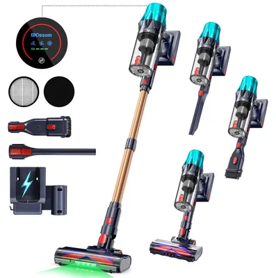 Image de Aspirateur sans fil V20 - Aspirateur balai sans fil - Moteur sans balais de 650 W - Puissance d'aspiration de 55 kPa - Autonomie de 65 minutes - Idéal pour les poils d'animaux, les sols durs et les tapis - Bleu/Or