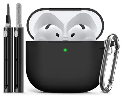 Produktbild von Schutzhülle für AirPods 4 (2024) mit Reinigungsset, weiche Silikon-Schutzhülle für Apple AirPods der 4. Generation, geeignet für Damen und Herren, inklusive Schlüsselanhänger