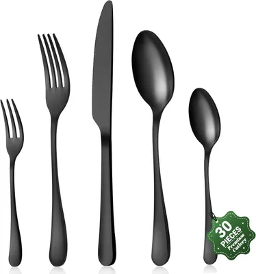 Produktbild von Besteckset 30-teilig, für 6 Personen, schwarz matt, Edelstahl, spülmaschinstauglich, für Küche