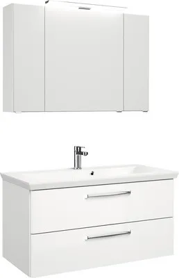 Produktbild von Badmöbel-Set Pelipal Kumba BxHxT 110 x 200 x 51 cm Frontfarbe weiß hochglanz mit Mineralguss-Waschtisch weiß 99.10702260