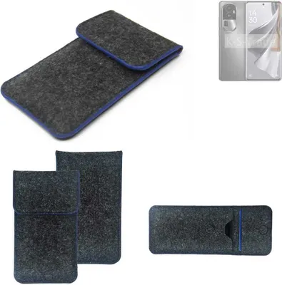 Produktbild von K-S-Trade Handy-Hülle Schutz-Hülle kompatibel mit Oppo Reno10 Pro+ Filztasche Pouch Tasche Case Sleeve Filzhülle dunkelgrau, blauer Rand