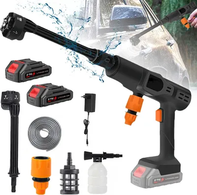Produktbild von Akkudruckreiniger Auto - 18 V Hochdruck-Wasserpistole - 60 bar, 6-in-1 Düse, 2 Akkus, EU-Stecker - Schwarz
