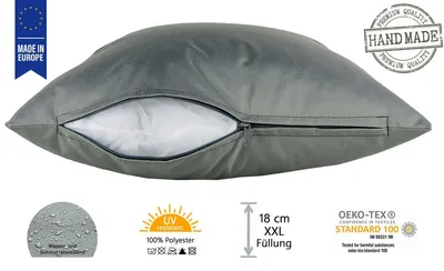 Produktbild von JACK 50x50cm Outdoor Lounge Kissen Dekokissen inkl. XXL-Füllung Wasserabweisend Sitzkissen Garten Stuhl Lotus Effekt, Farbe:Grau