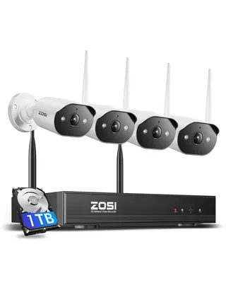 Produktbild von ZOSI 3MP WiFi 6 Überwachungskamera Set, 4 Wi-Fi 6 Kamera Überwachung Aussen, KI Personenerkennung und Spotlight Alarm, 2-Wege-Audio, 8CH NVR 1TB HDD