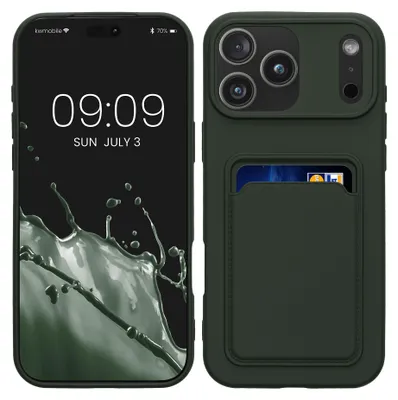 Produktbild von kwmobile Handyhülle für Apple iPhone 17 Pro Max Hülle mit Kartenfach - TPU Case - Kabelloses Laden - Schutzhülle Cover in Dunkelgrün
