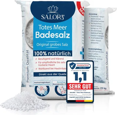 Produktbild von Salora Badesalz Premium Totes Meer Badezusatz im 25 Kg Sack Meersalz, aus Jordanien als Vollbad oder Fußbad Salz mit Peeling Effekt, Mix