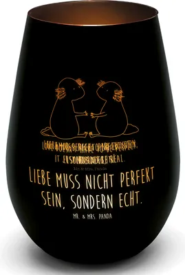 Produktbild von Mr. & Mrs. Panda Teelichthalter Axolotl Liebe - Schwarz - Geschenk, Valentinstag, Glas, teelichtglas, Windlicht, Lurch, Gold, Laterne