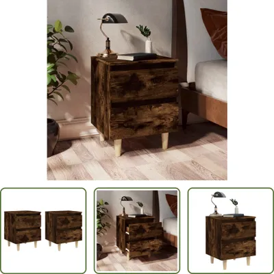 Produktbild von The Living Store Nachttische 2 Stk. Massivholz-Beinen Räuchereiche 40x35x50 cm