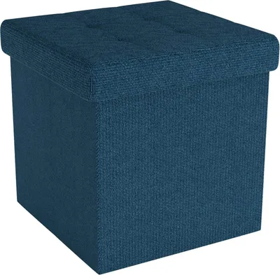 Produktbild von Intirilife Faltbare Sitzhocker 30x30x30 cm in OZEAN BLAU - Sitzwürfel mit Stauraum und Deckel aus Stoff mit Mulden - Sitzcube Fußablage Aufbewahrungsbox Truhe Sitzhocker