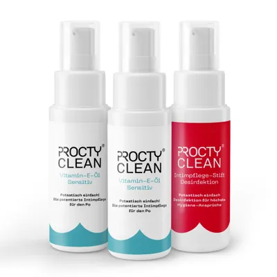 Produktbild von 2x ProctyClean® Vitamin-E-Öl, 1x ProctyClean® Desinfektion