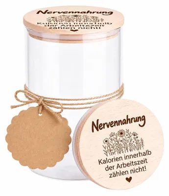 Image de Pot en verre avec couvercle en bois - Capacité de 850 ml - Idéal pour conserver des bonbons et des friandises - Transparent avec couvercle en bois
