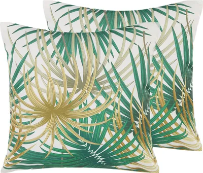 Produktbild von BELIANI Gartenkissen 2er Set bunt 45 x 45 cm aus Polyester mit Palmenmuster Quadratisch Garten/ Balkon /Terrasse modernes Design