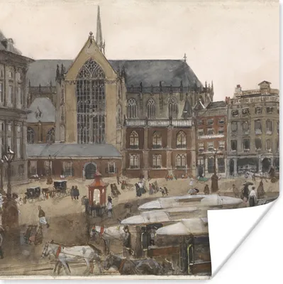 Produktbild von MuchoWow® Poster Dam-Platz in Amsterdam - Gemälde von George Hendrik Breitner 100x100 cm - Babyzimmer