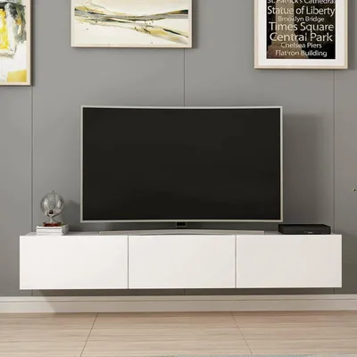 Image de Barzago - Meuble TV, 180x32x30h cm Blanc, une Étagère