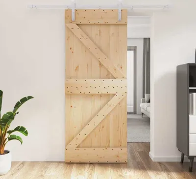 Obrázok produktu pre Posuvné dvere s kovaním 85x210 cm borovicový masív 3203021