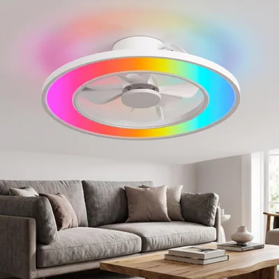 Image de Parrot Uncle Ventilateur de Plafond LED RGB, Moteur DC Silencieux, Blanc Mat, 51x16 cm, Contrôle APP, Salon Chambre Moderne Design, Image générée par une IA