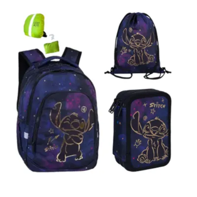 Produktbild von Goldkids - Schulranzen für Jungen und Mädchen, 4er-Set - Schul-Rucksack für Kinder mit Federmäppchen - Schuhbeutel und Regenschutz - Stitch Motiv