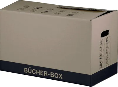 Produktbild von Umzugskarton für Bücher mit Grifflöcher, Wellpappe, braun, Innenmaß 560x293x330 mm