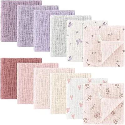 Produktbild von Bearmoss Mousseline Baby Waschhand 12 Stck, 100% Baumwolle, weiche Gewürztücher, Atmung und Absorbieren, Molton-Tücher für Babys, Hellviolett 25