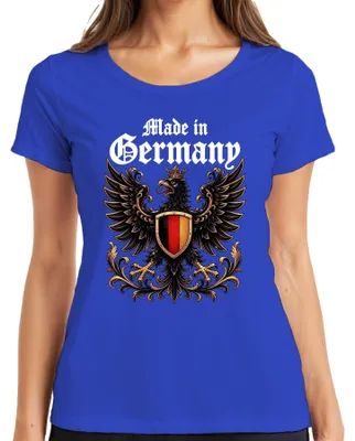Obrázek produktu pro Tričko s nápisem "Bundesadler" (německý orl), německý znak, vyjadřující hrdost, s nádechem sarkasmu, s motivem koruny, dámské, modré, velikost XL