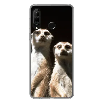 Produktbild von MuchoWow® Handyhülle Schutzhülle Hülle für Huawei P30 Lite Schwarz - Erdmännchen - Tiere Silikon Softcase Handy Hülle - Handyhülle