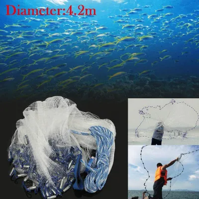 Obrázek produktu pro 4,2 metru Rybářská síť Casting Net Hand Cast Spin Network Bait Fishing Net with Sinker Fish Net Fishing Trout Pikeperch Carp