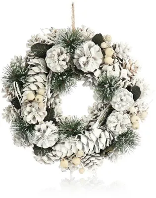 Produktbild von Adventskranz Weiß mit Tannenzapfen und Zweigen - 30 cm