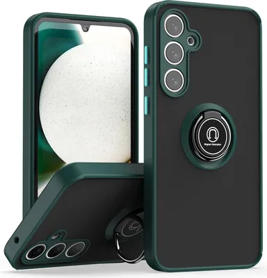 Produktbild von Hülle für Samsung Galaxy A55 Matte Transluzent TPU Stoßfest Schutzhülle mit Ring Halter Ständer dunkelgrün