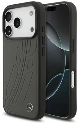 Immagine prodotto di Custodia Mercedes MagSafe iPhone 17 Pro in vera pelle antracite logo stella metallo