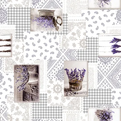 Produktbild von PVC Tischdecke Violetta Wachstuch - Breite & Länge wählbar - abwaschbar - Lavendel lila flieder Patchwork grau weiss, Größe:140 x 2500 cm