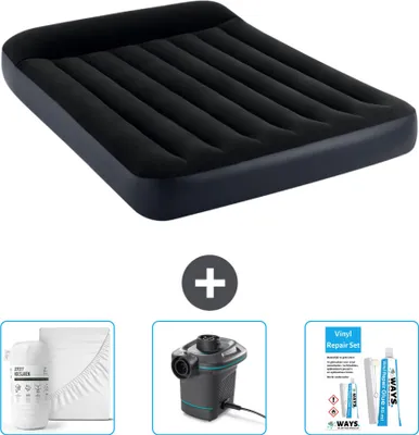 Produktbild von Intex Airbed – Doppelbett – 137 x 191 x 25 cm – Dunkelblau – Im Lieferumfang enthalten Spannbettuch - Pumpe en Reperaturset