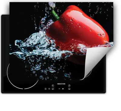 Produktbild von DarHaus Herdabdeckplatte 70x52 cm Anti Rutsch Matte Aufrollbar, schwarz - wasser - Paprika
