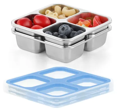 Snackbox Edelstahl 4 Fächer 400 ml 2er-Pack spülmaschinenfest