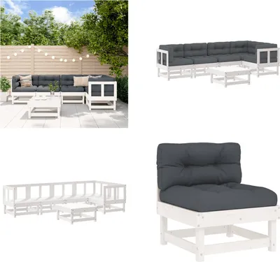 Image de vidaXL 6 pcs. Garden Lounge Set with Coussins Blanc Massif Wood - Garden Lounge Set - Garden Lounge Sets - Lounge Set - Outdoor Lounge Set