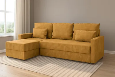Zdjęcie produktu dla Narożnik KUBO L z funkcją spania 120x200, pojemnik na pościel, uniwersalny L/P, Kronos 01 złoty, 226 cm