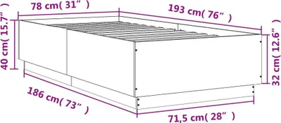Produktbild von vidaXL Bettgestell mit LED Betongrau 75x190 cm Holzwerkstoff