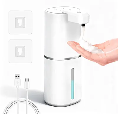 Image de Distributeur de savon automatique mural, distributeur de savon moussant de 380 ml à mousse continue, rechargeable via USB-C, distributeur de savon électrique étanche pour la cuisine et la salle de bains