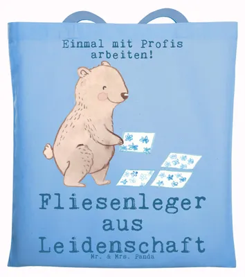 Produktbild von Mr. & Mrs. Panda umhängebeutel Fliesenleger Leidenschaft - Sky Blue - Geschenk, Fliesenfachhandel, Schultasche, Beruf, Tasche, Tote Bag, Handwerk, Jutebeutel, Lustig