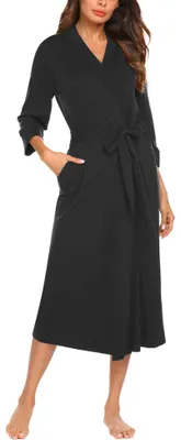 Immagine prodotto di Solidchoice - Accappatoio da donna in cotone, con maniche a 3/4 e scollo a V