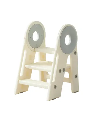 Produktbild von 3-stufiger Kinder-Trittleiter mit Handläufen, Höhenverstellbar, Badezimmer-Trittleiter für Kleinkinder, Trittleiter für das Töpfchentraining, Grau