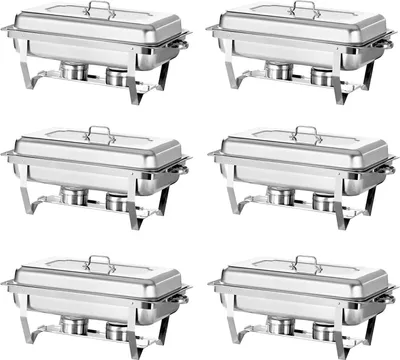 Produktbild von Chafing Dish Buffet Set - 6er Pack Warmhaltebehälter 1/2 GN - Edelstahl - Rechteckig - 2 Kammern - Für Buffet, Catering, Hochzeit, Geburtstag