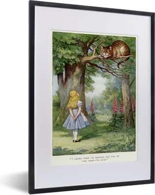 Produktbild von MuchoWow® MuchoWow® Gerahmtes Poster Vintage-Illustration Alice und die Kohlekatze 30x40 cm - Poster mit zchwarzem Bilderrahmen - Wandposter Schlafzimmer