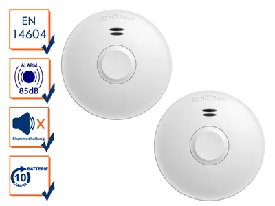 Produktbild von 2er Set Optischer Funk Rauchmelder flach mit 10 Jahres Batterie vernetzbar