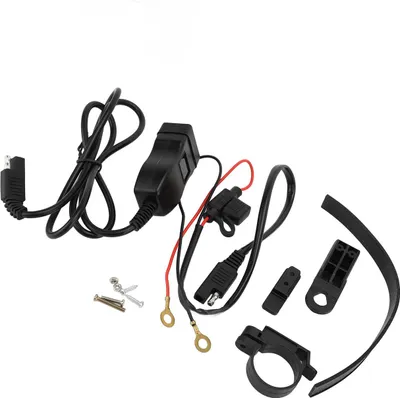 Produktbild von Motorrad USB Ladegerät Dual USB A 12V-24V Universal Wasserdicht mit Voltmeter SAE Schnittstelle für Lenker Grün