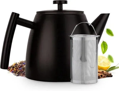 Produktbild von Doppelwandiger 1L Teekessel aus Edelstahl schwarz
