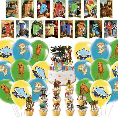 Produktbild von 44 Stück Tung Tung Tung Sahur Thema Geburtstagsparty Dekoration, Brainrot Geburtstag Dekoration Set, Anime Figur Kuchen Topper