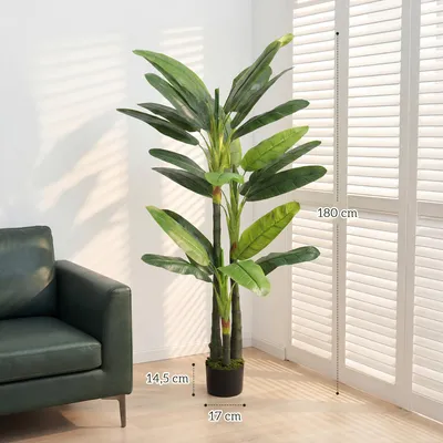 Produktbild von Künstliche Bananenpflanze 180cm – 18 realistische Blätter, mit Topf, Pflegeleicht für Wohnzimmer & Büro